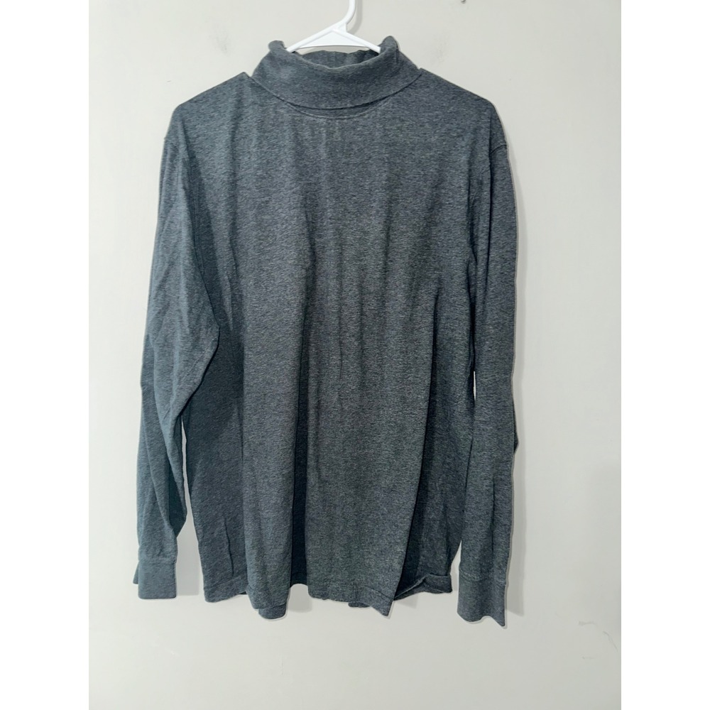 L.L. Bean Mens Size L Traditional Fit Gray Cotton Long Sleeve Mock Neck Shirt‎